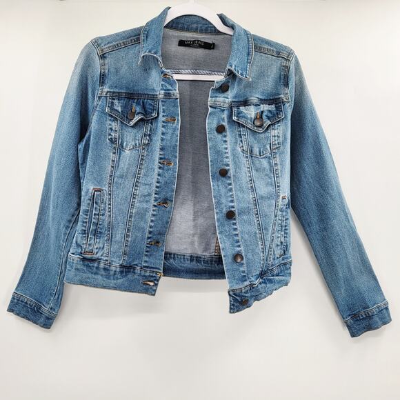 Max Jeans Blue Medium Wash Button-Up Denim Jean Trucker Jacket Women's Size S - Picture 3 of 9